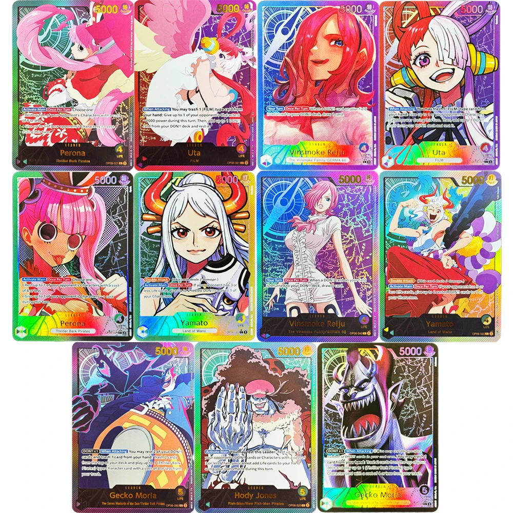 One piece OP06 Leader DIY Game Proxy Cards Vinsmoke Reiju Perona Uta Yamato Gecko Moria Jones Anime Textures Collect toy cards