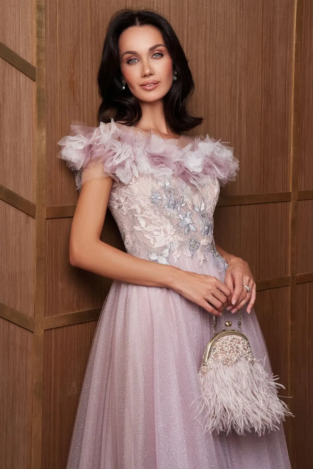 Glitter Pink Tulle Homecoming Dresses for Women with Ruffles Short Sleeve Tea-Length Feathers فساتين مناسبة رسمية for Teen