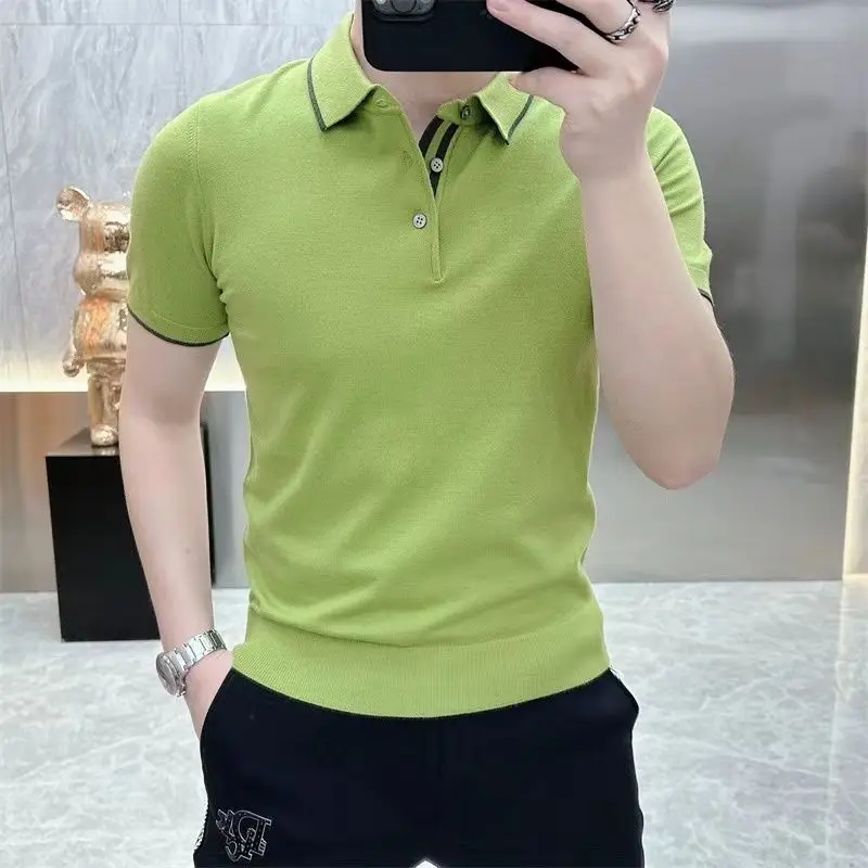 Summer New High Quality Simple Lapel Knitted Polo Shirt Men Button Casual Fashion Summer Versatile Breathable Short Sleeve Tops