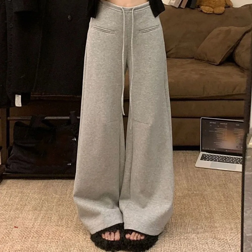 

Breathable Drawstring Straight Leg Pants High Waist Workout Trousers Casual Pants Women Loose Autumn Wide Leg Pants Streetwear