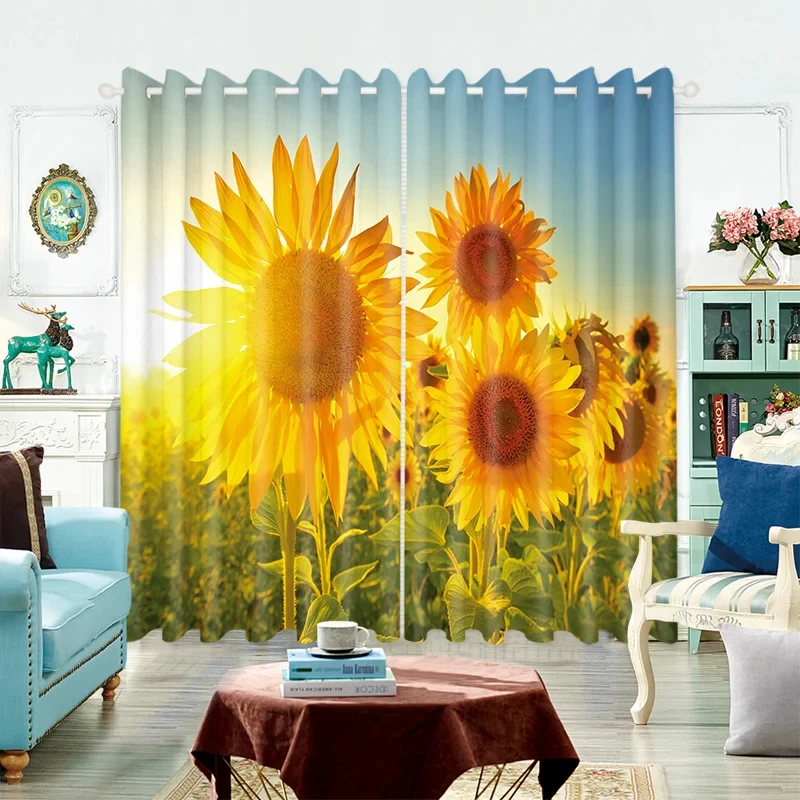 New Modern High Shading Curtain Sunflower Cherry Blossom Landscape Children Room Bedroom Living Room Thick Blackout Drape New