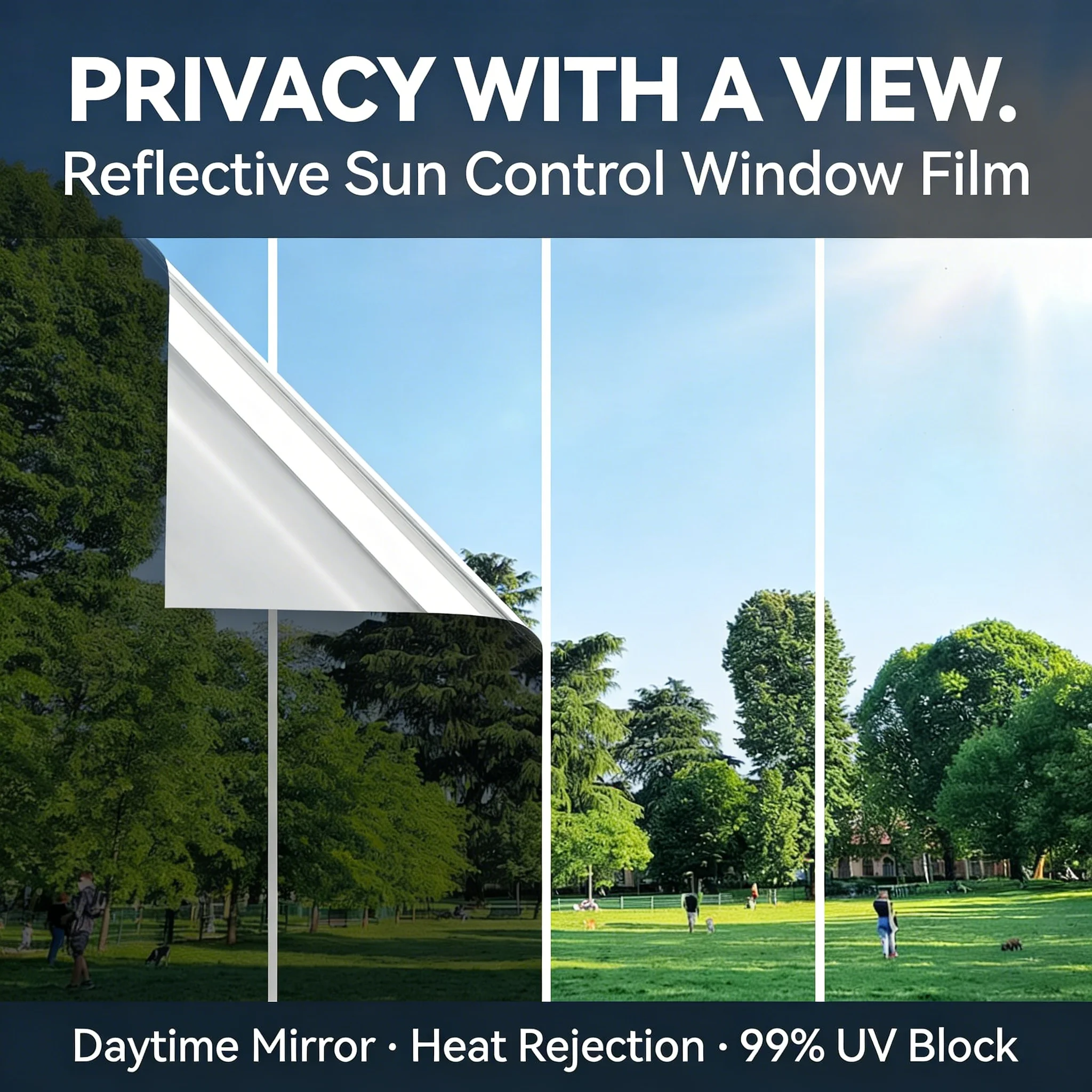 Película para Ventanas de Espejo Unidireccional, Reflectante, Bloqueadora de Calor y Sol, Anti-UV, Privacidad para Hogar y Oficina, Puerta de Vidrio, Removible