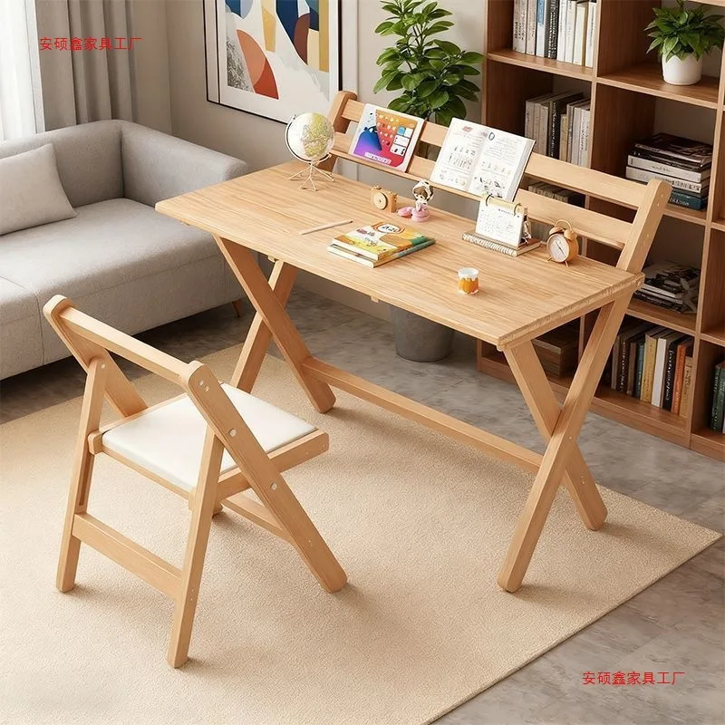 Solid wood folding table Free installation Children's desk Student study Simple household bedroom Small apartment writing