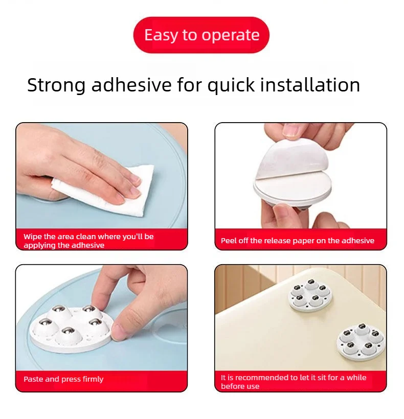 Set aus 4 selbstklebenden Rollen mit hoher Tragfähigkeit, mit 5 Rädern und universeller 360°-Drehung ° Lenkrollen für einfache Möbelverstellung – Detail 6