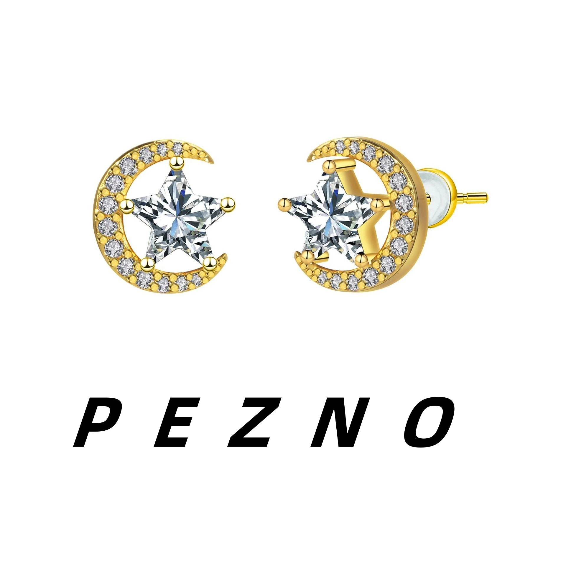 

925 Silver Needle Dainty 18K Gold Plated Moon Star Stud Earrings, Hypoallergenic Paved CZ Earrings for Women Daily Gift