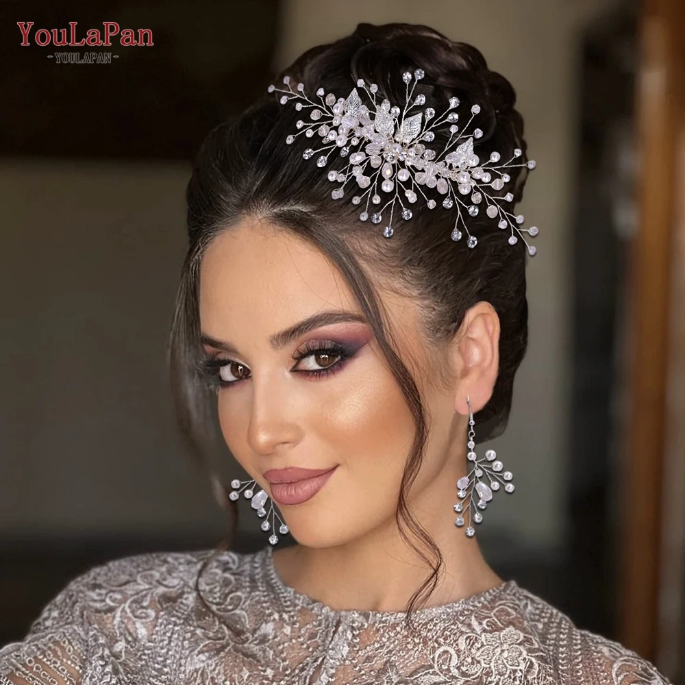 

YouLaPan HP176 Crystal Bridal Wedding Combs with Earring Woman Hair Accessories Girls Bridesmaid Headwear Hair Jewelry Headdress