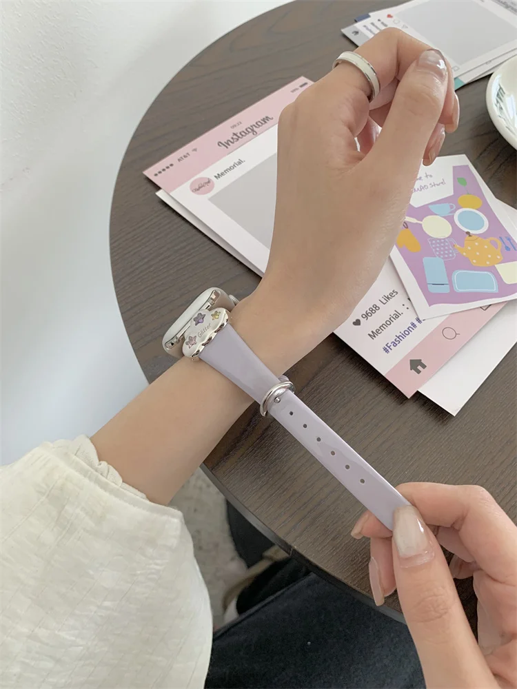 Luxury Leather Strap For Apple Watch 38mm 40 41mm 42mm 45 46mm 49mm Cute Diamond Bracelet Band For iWatch Ultra 10 9 8 SE 7 6 5