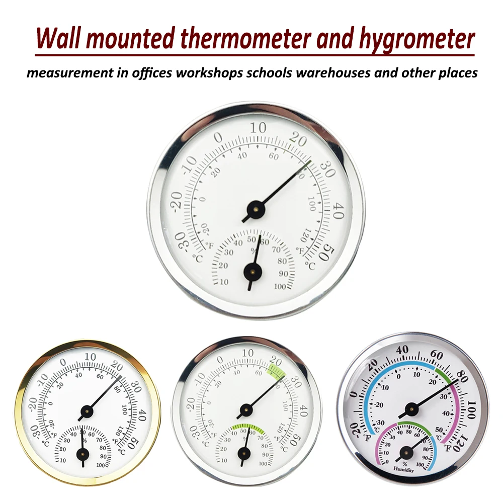 -30℃~50℃ 2Inch Thermometer Househeld Round Pointer Type Thermometer Hygrometer Temperature Humidity Detect Gauge Indoor Outdoor