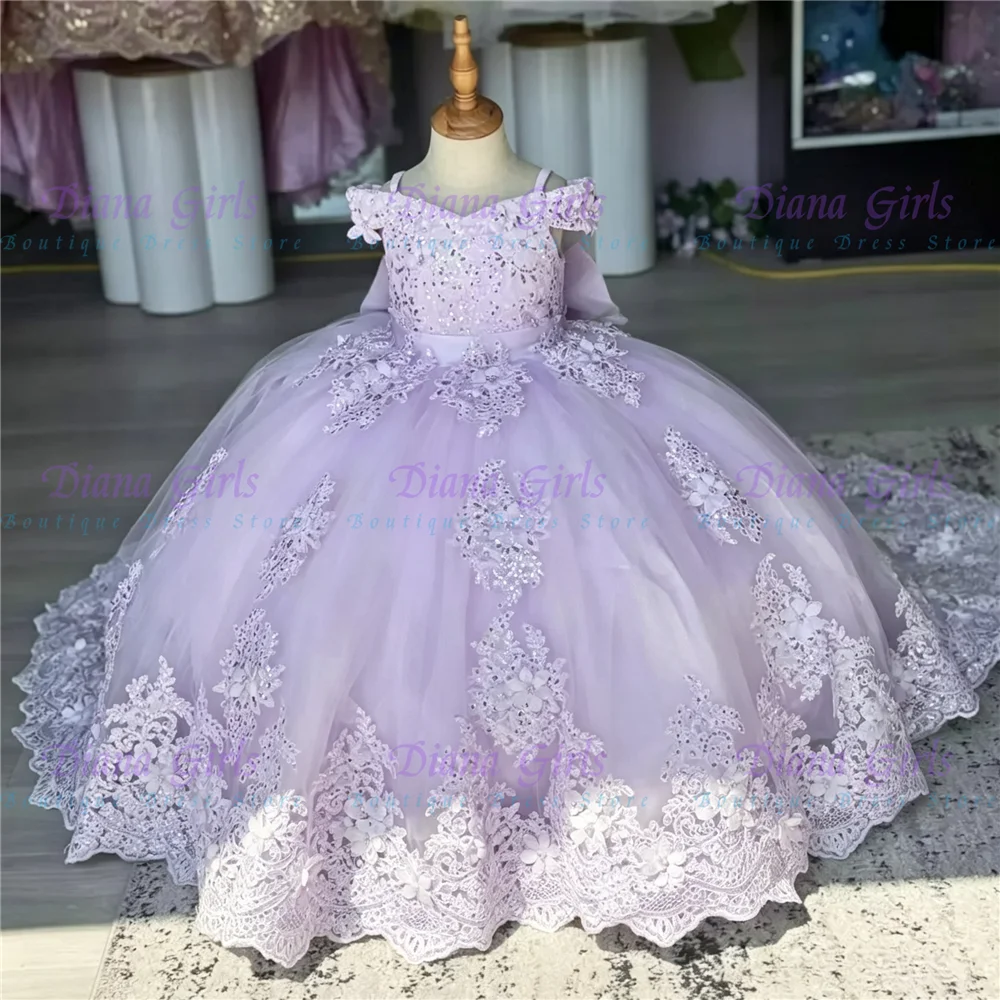Quality Tulle With Bow Lace Applique Flower Girl Dress For Kids Wedding Birthday Party First Communion Ball Gowns Customized image 5