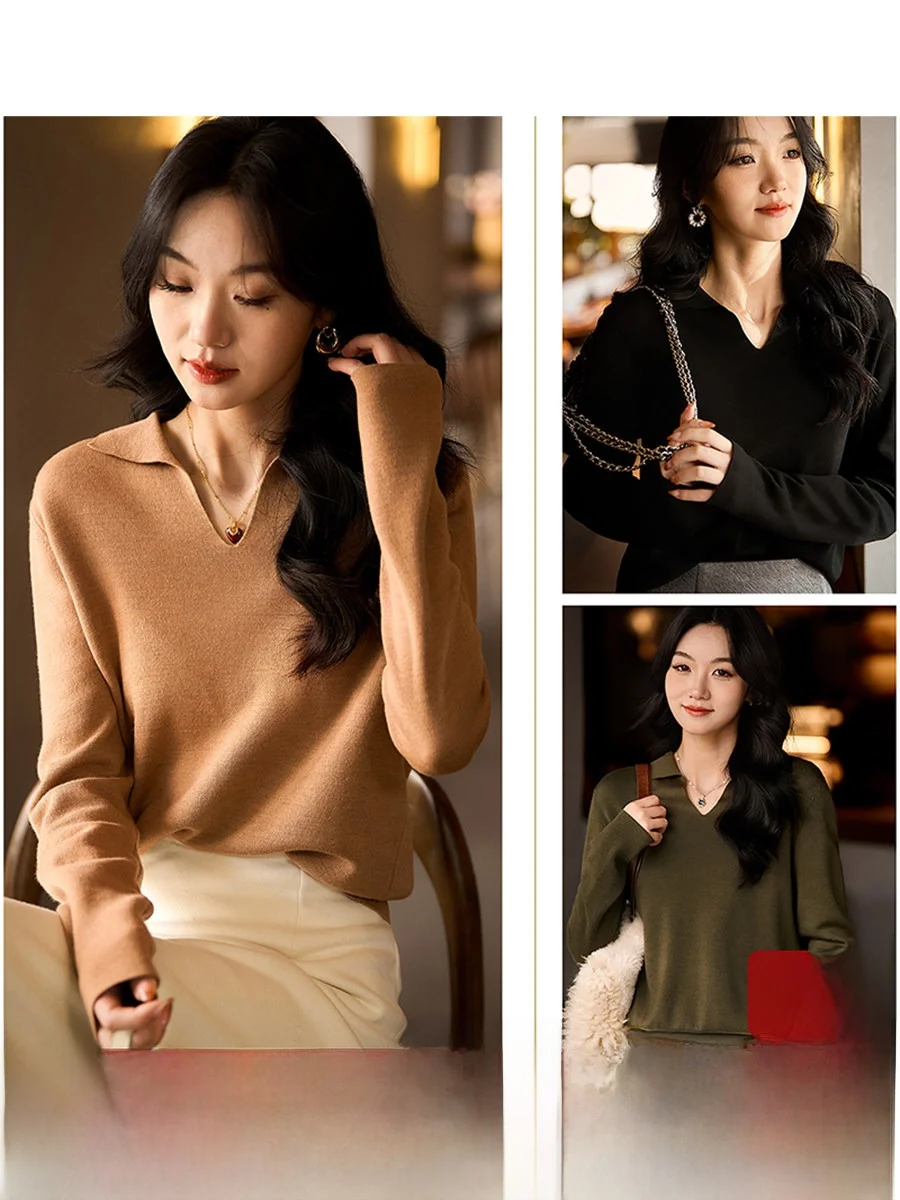 

Warm Wool V-Ne Knitted Sweater Sli Easy-To-Wear Top Ladies' Faion Commute Sle Long Sve Regular Fit Knitwear