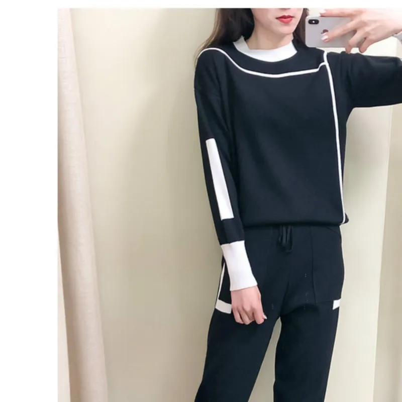 Women Golf Suit Two Piece Set Golf Sweaters 2024 Autumn Golf Suits Korean Windproof Knit Top Casual Women\'s Golf Pants Sweater