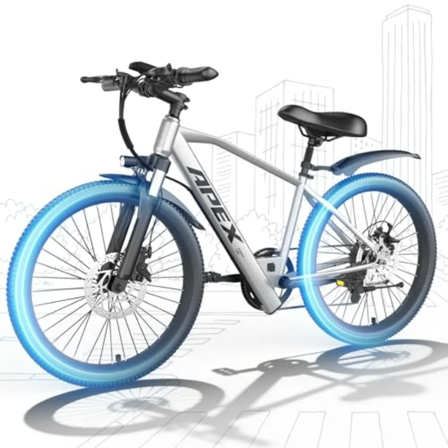 

City commuter ebike for adults and teens: 26-inch aluminum frame matte black 4 riding modes 7-speed UL2849 certified 1200W peak