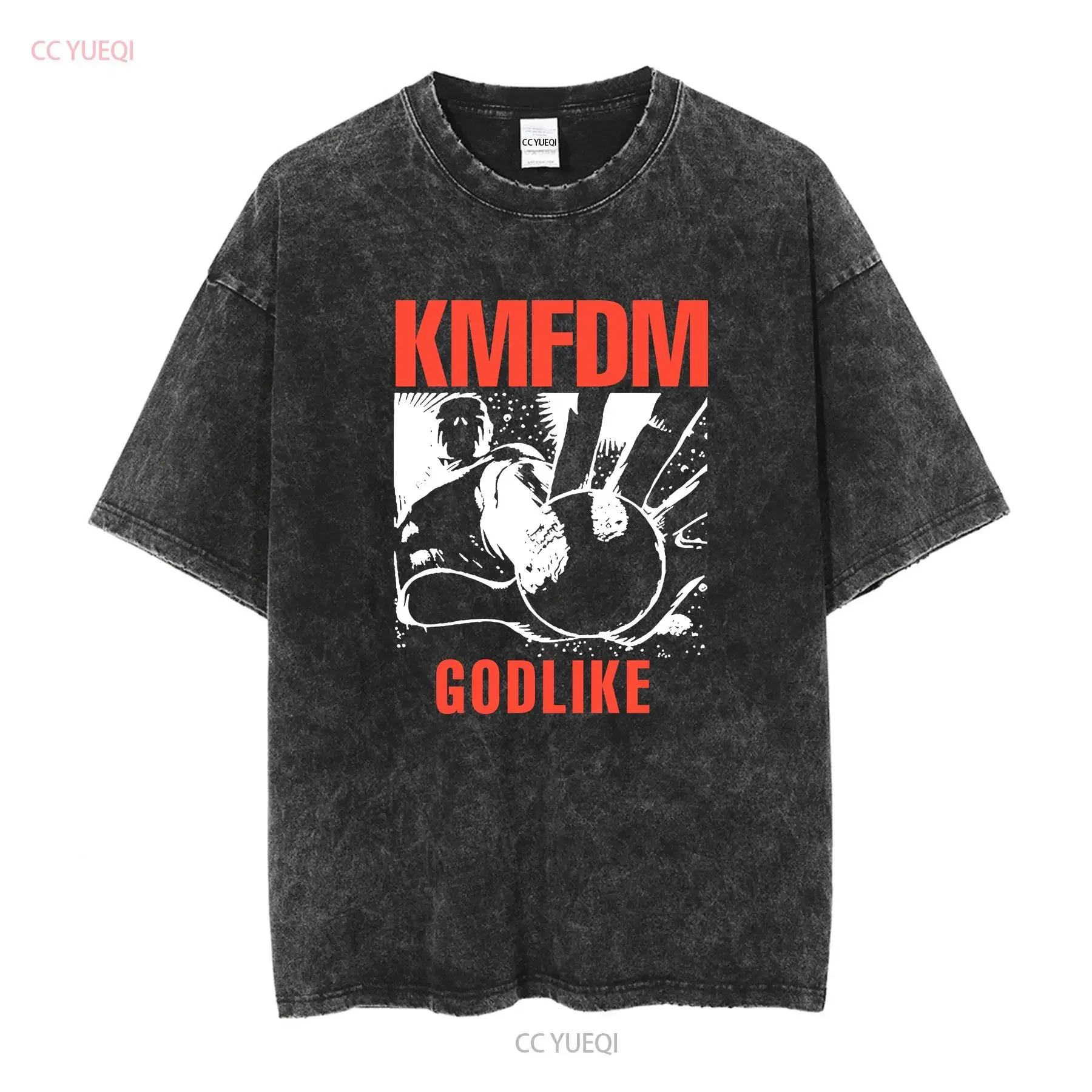 1990 KMFDM Godlike Cotton Black T shirt S 5XL VM7344 vintage Washed graphic Breathable streetwear Stylish Unisex Slightly Soft