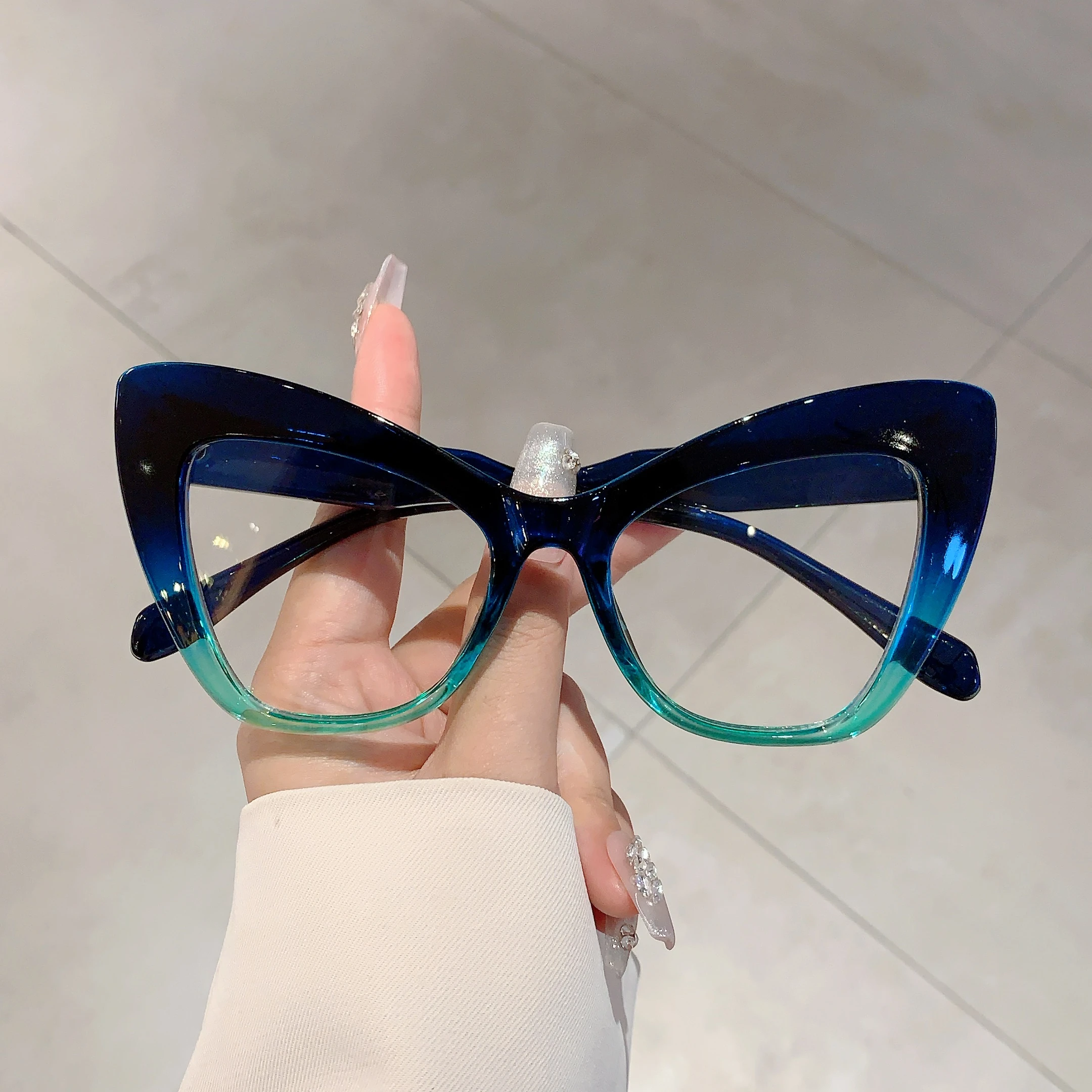 KAMMPT Oversized Cat Eye Glasses Women Stylish Vintage Blue Light Blocking Eyewear Butterfly Shaped Candy Color Rim Eyeglasses
