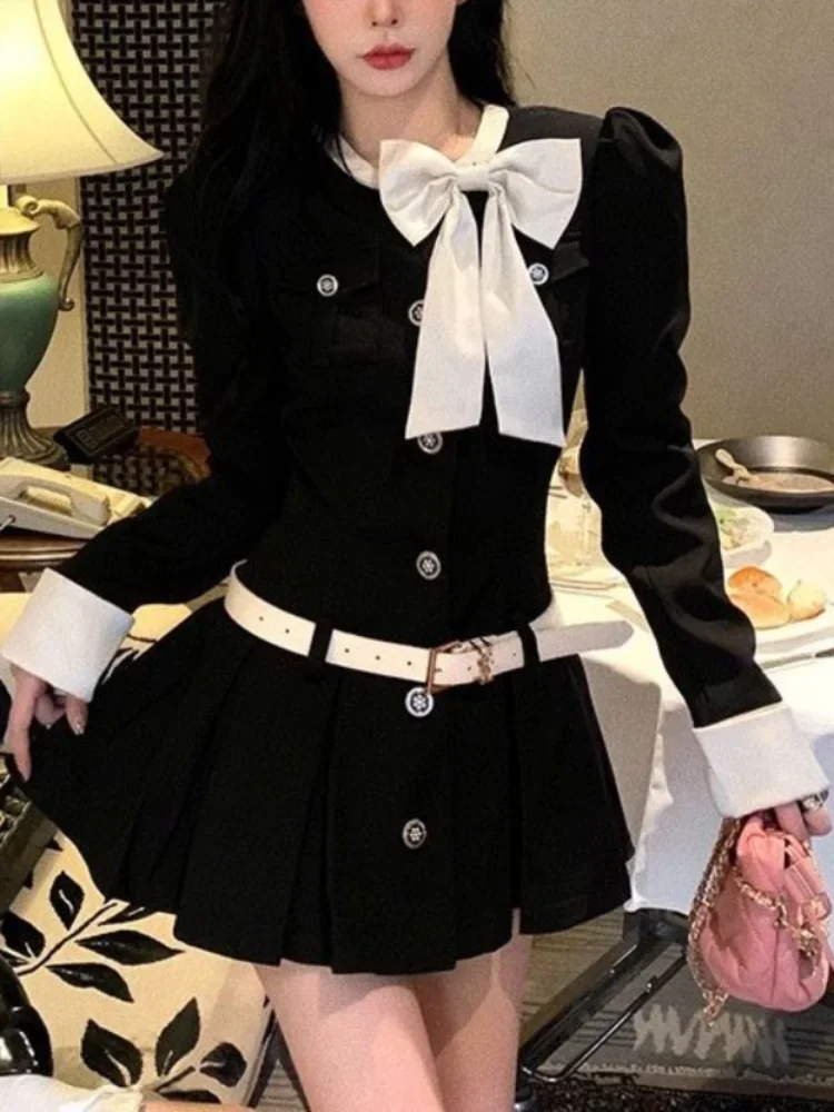 

2025 Autumn Vintage Black Y2k Mini Dress Woman Short Party Korean Fashion Dress Office Lady Elegant Long Sleeve Casual Dress