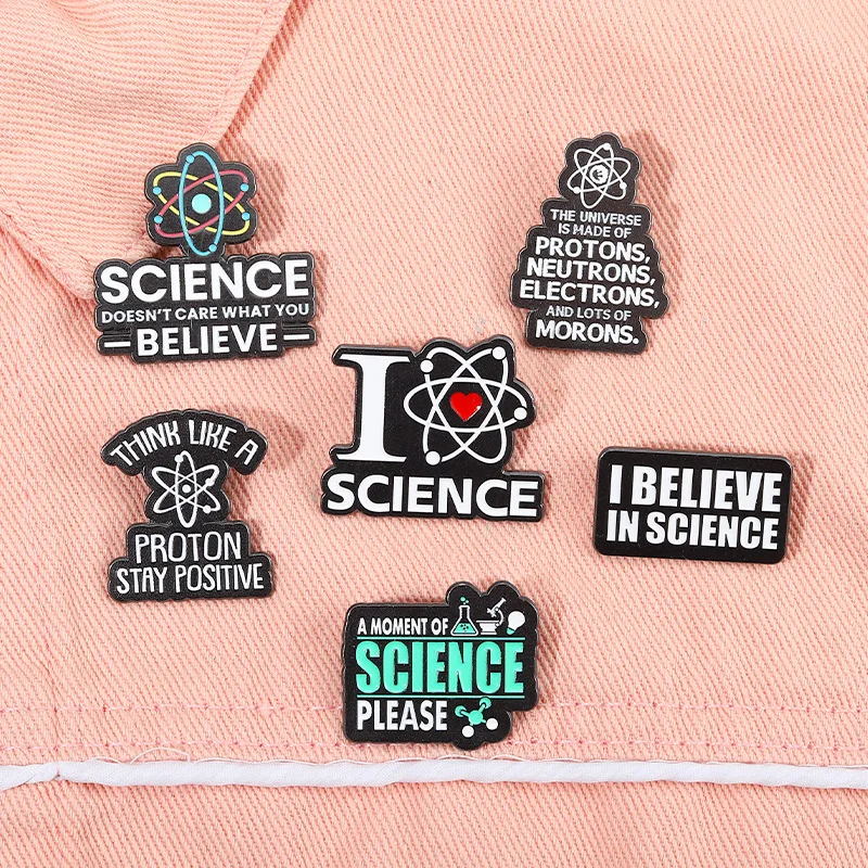 Believe in Science Enamel Brooch Chemical Molecule Test Tube DNA Microscope Eye Medicine Bottle Creative Badge Pins Jewelry Gift