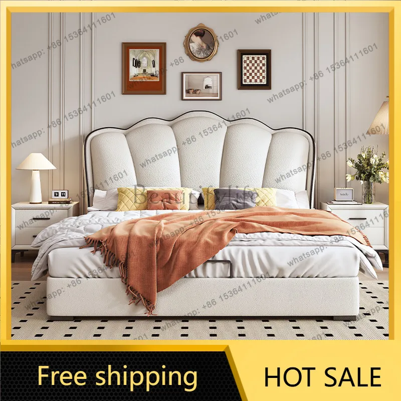 LJY Designs Luxury Double Bed Elegant White European Italian Wooden Double Bed 180X200 Princess Letto Matrimoniale Furniture Hom