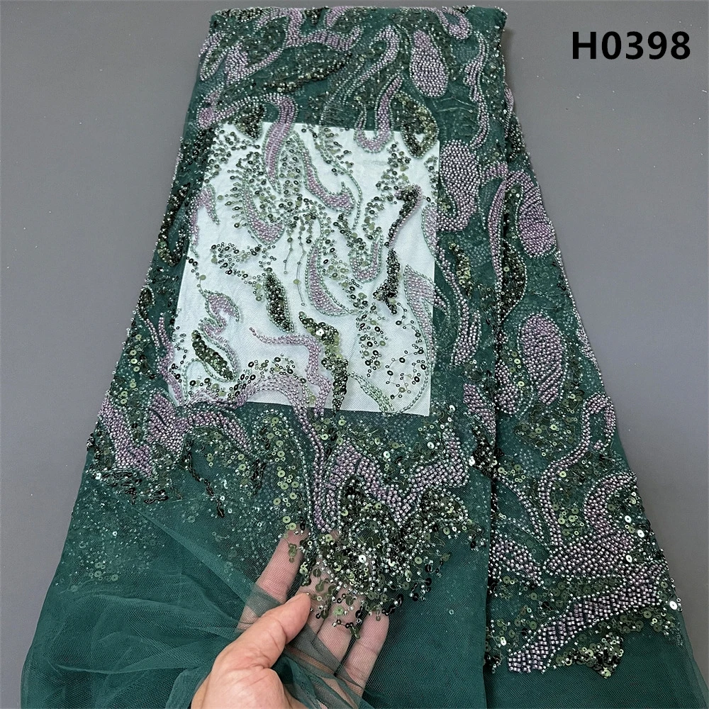 

5Yards African Lace Dubai Beaded Mesh Sequins Fabric Hand Embroidery Party Dresses For Women Tulle Sewing Fabrics By The Meters