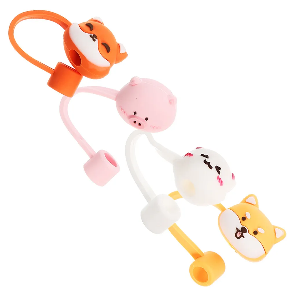 4Pcs Drinking Straw Caps Reusable Animal Design Cute Straw Covers for Party Graduation Shower Tips Protector
