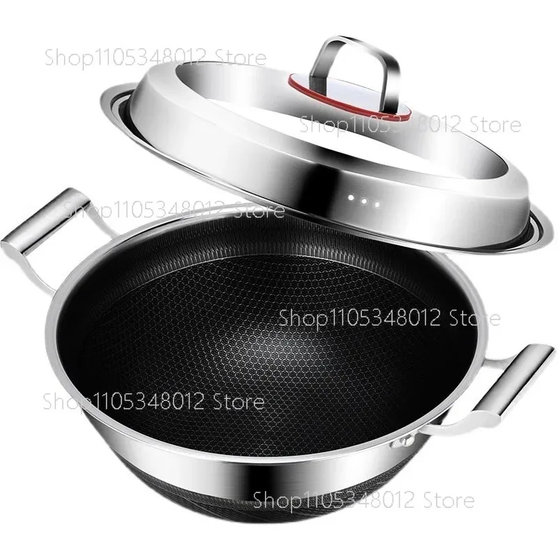 Uncoated titanium stew wok Home deep double ear stew pot 304 Stainless steel large capacity cookware cooking pot non stick
