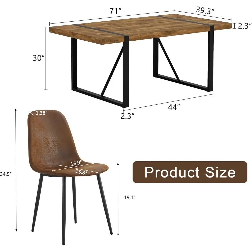 Juego de mesa de comedor de 7 piezas para 6, mesa de comedor rectangular moderna de madera de 71 pulgadas y sillas de comedor de tela 6, mesa de cocina y sillas para 6