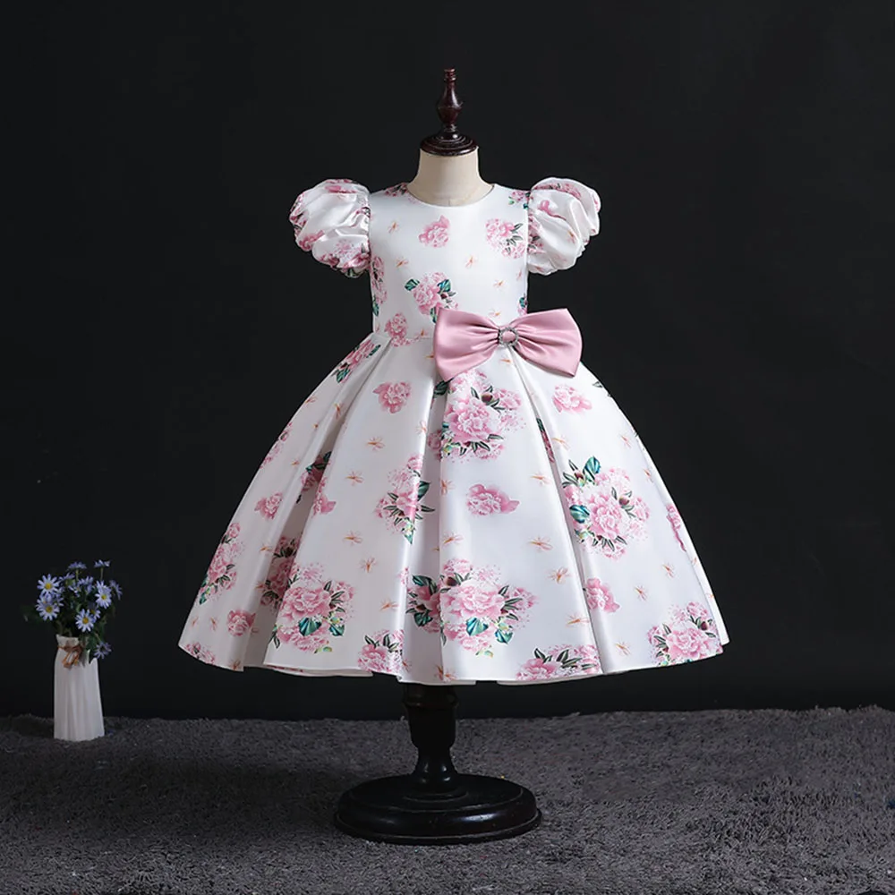 HETISO Girls Dresses for Party Rose Floral Satin Children Holiday Dress Kids\' Elegant Christmas Gown vestido niña 8 10 12 Years