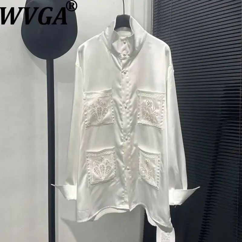 

WVGA Spring New Men's Fashionable Design Heavy Embroidery Trendy Long Sleeve Shirt Niche Chic Casual Stand-Up Collar Tops W23151