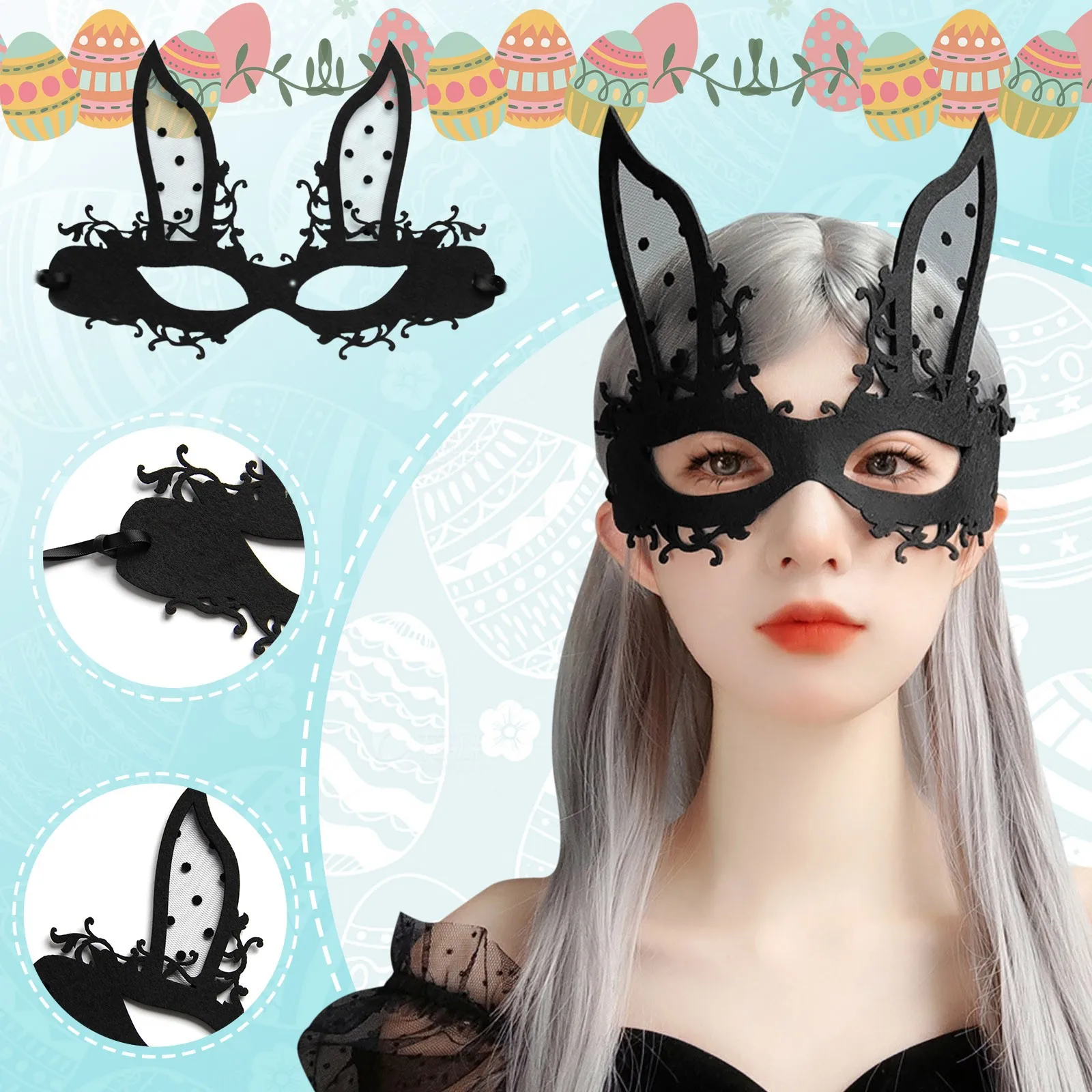 

Women Lace Mask Elegant Masquerade Facewear Bar Atmosphere Props Easter Party Prom Rabbit Ears Sexy Nightclub Bunny Girl Mask