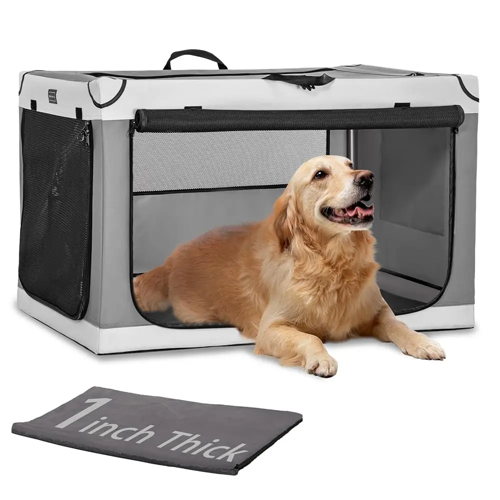 

Portable Dog Crate, Soft Dog Crate - 36 H Easy Set-Up, Light, Sturdy, Comfy Inside With Thicken Mat, Collapsible Crate For Home