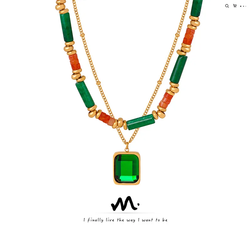 

【Mirrordust】Новое ретро-легкое роскошное модное индивидуальное двухслойное ожерелье из бисера из натурального камня, ювелирные изделия для женщин