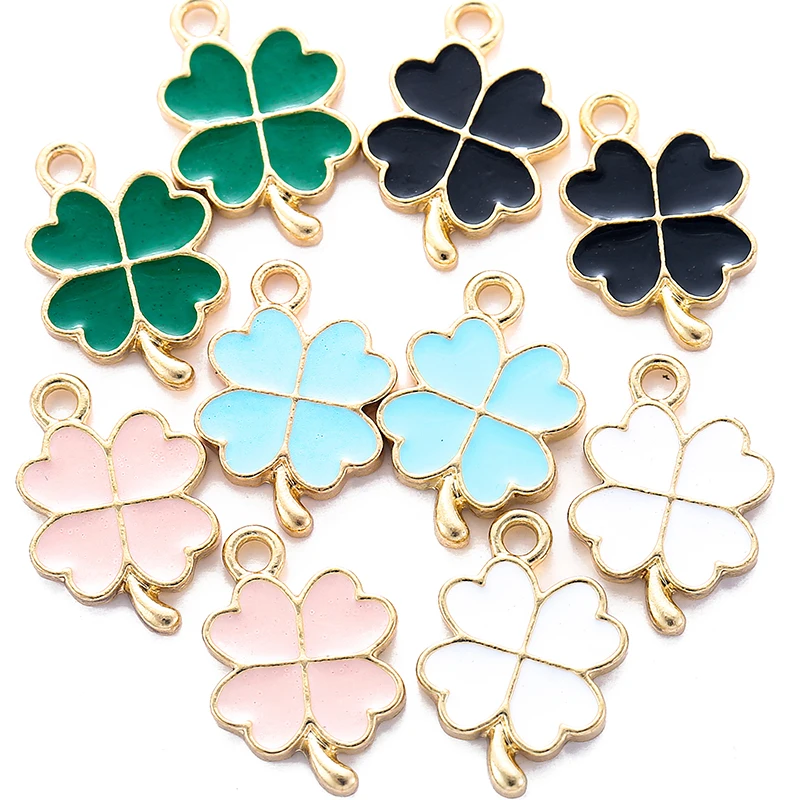 10pcs 5 colors Alloy Metal Enamel four leaf clover Charms  Pendant For DIY Bracelet Necklace earrings Jewelry Making 17X12mm