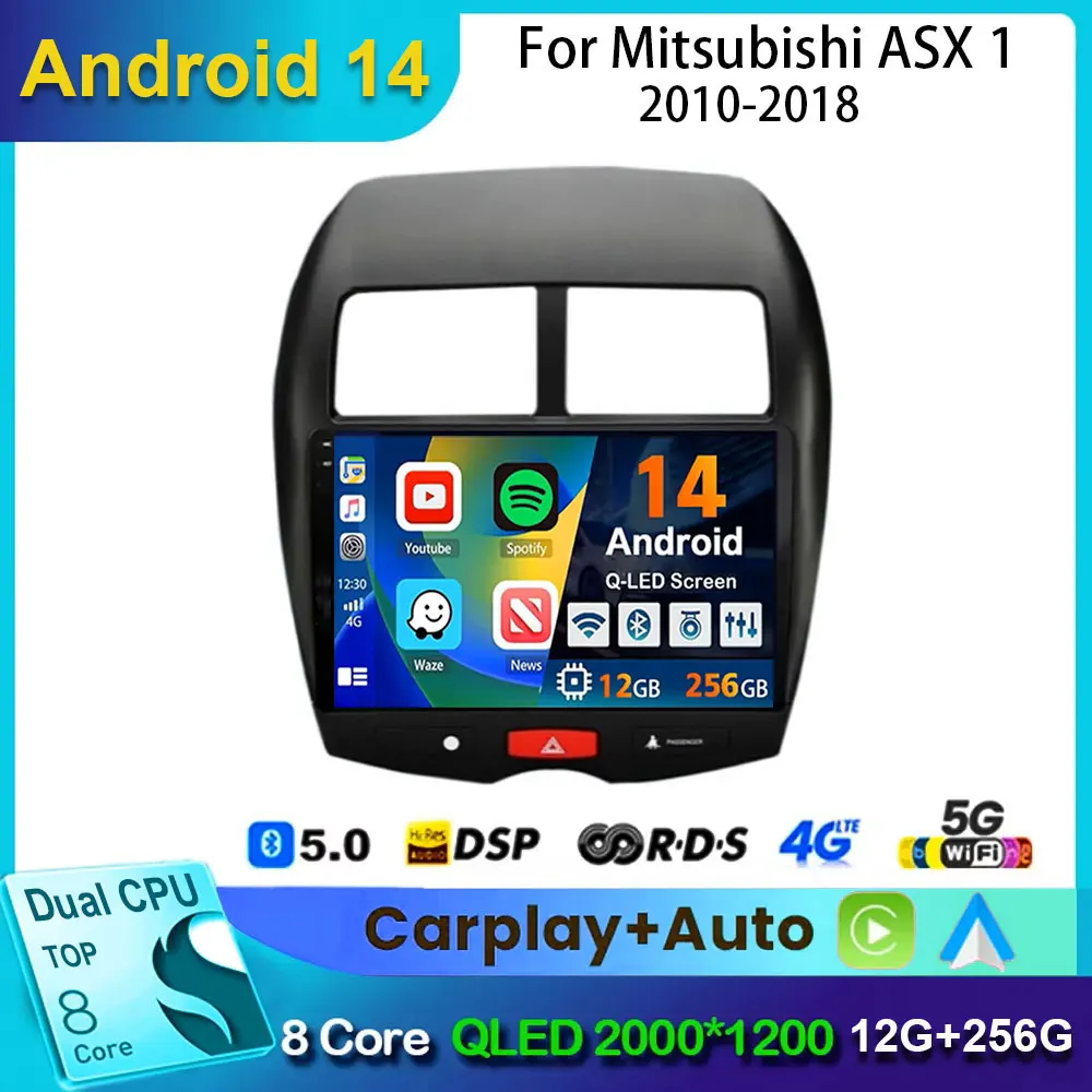 Android 14 Carplay For Mitsubishi ASX 1 2010 2011 2012 2013 2014 2015 2016 GPS Car Radio Multimedia Video Player 2din DVD Stereo