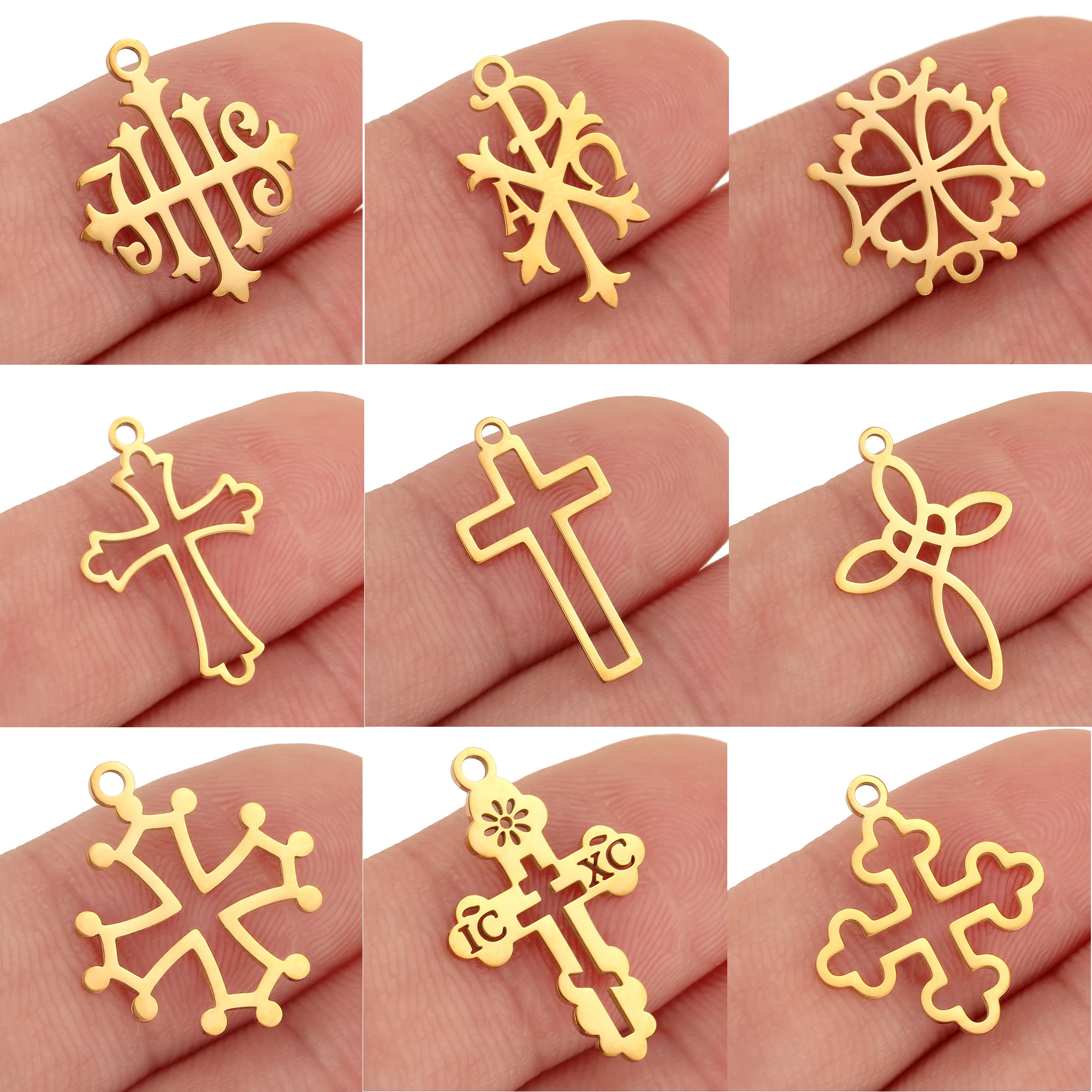 5Pcs Theme Cross Charms Stainless Steel Exquisite Hollow Religion Crucifix Pendants DIY Bracelet Earring Necklace Jewelry Making