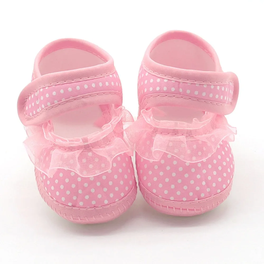 Newborn Baby Prewalker Shoes Kids Girls Soft Sole Dot Print Lace Princess Shoes Prewalker Casual Flats Walking Shoes 2024 New