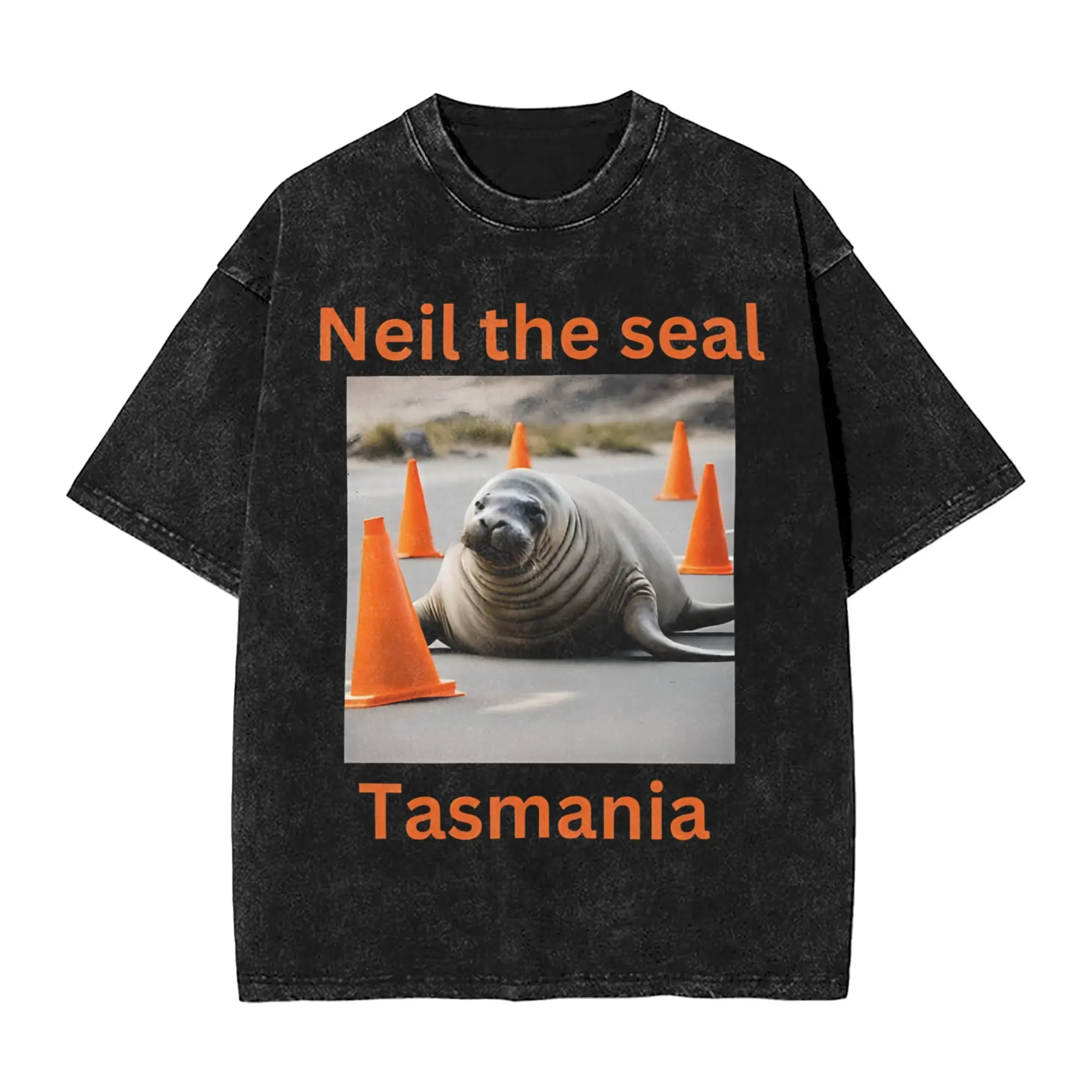 Tasmania's Neil Seal T Shirt Hip Hop Washed Short Sleeve Street T-Shirt  Vintage for Men Women Tops Streetwear Graphic Tees