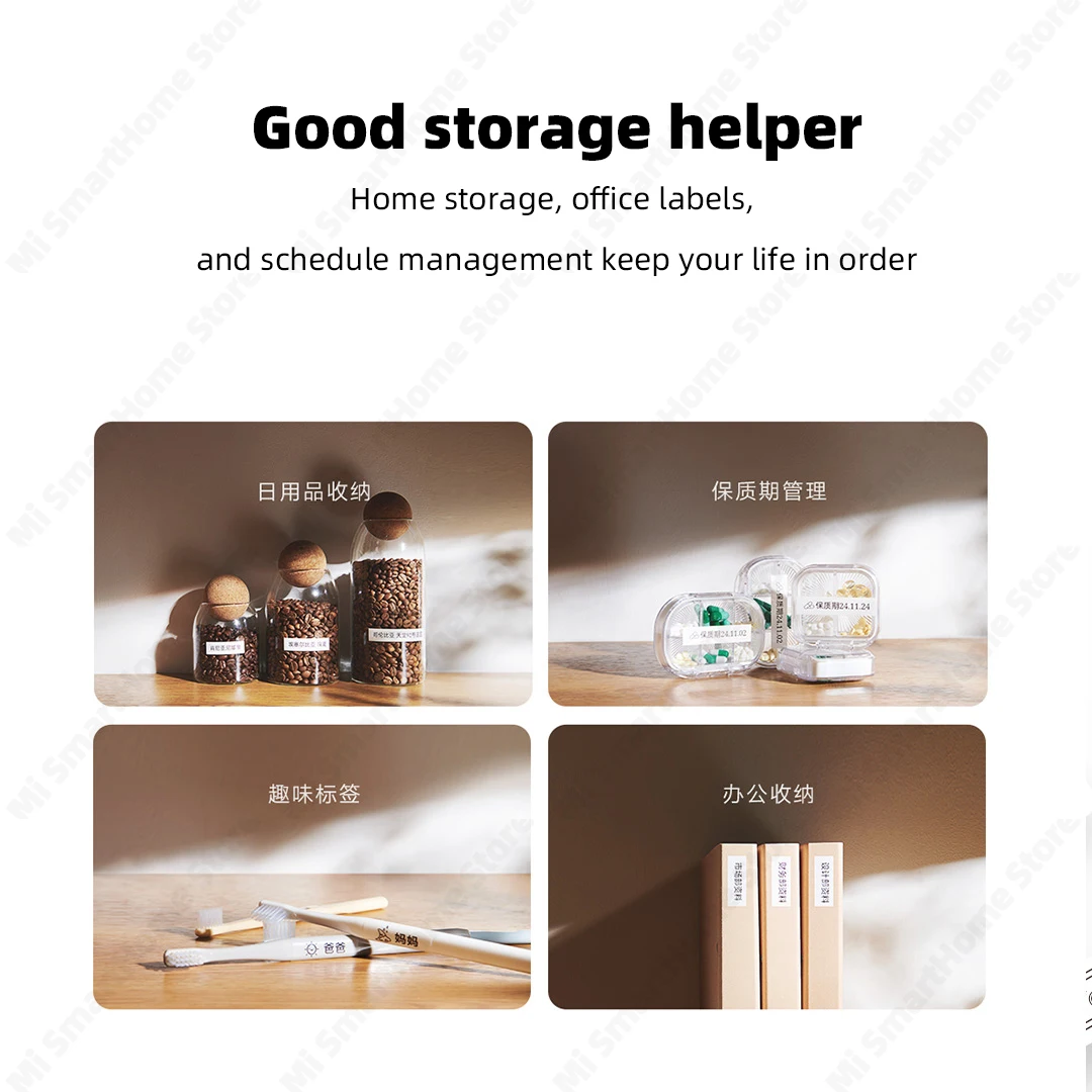 Xiaomi Mijia ชุดเครื่องพิมพ์ฉลากอัจฉริยะแบบพกพา, ชุดกระดาษสติกเกอร์กระเป๋าเครื่องพิมพ์ไร้สายสำหรับโฮมออฟฟิศหมึกฟรีแอป mihome