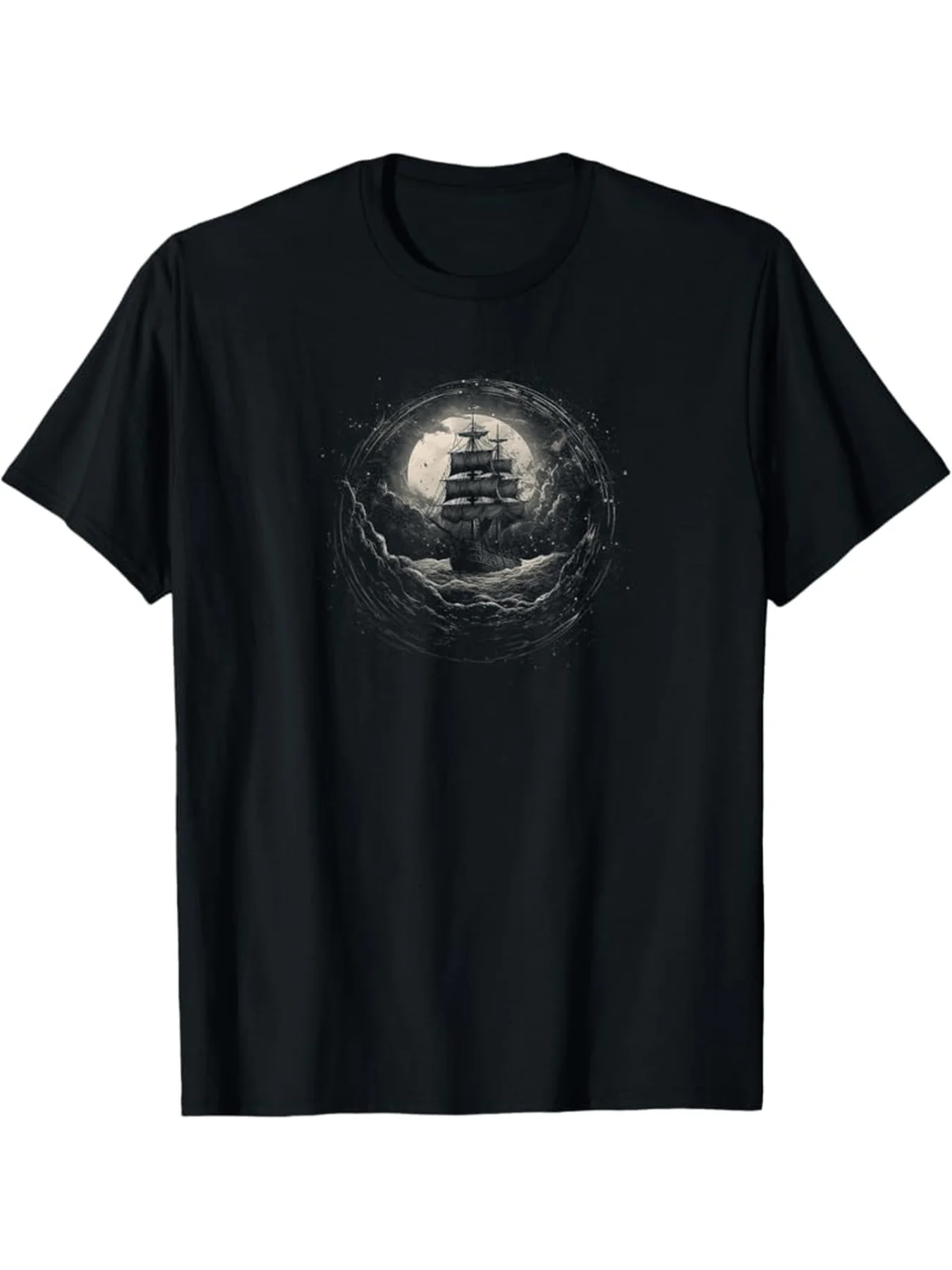 Nautical Sailing T-Shirt - White Short Sleeve Sailor Boat Print With Maritime Compass & Ship Wheel Design, Round Neck Casual Yac