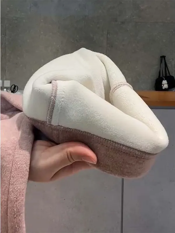 Pantaloni a Gamba Dritta in Maglia Foderati Rosa, Pantaloni Invernali Caldi e Snellenti da Donna con Vita Elastica Comoda