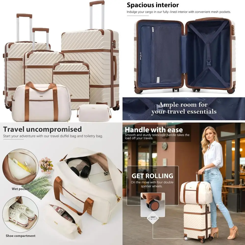 

Комплект дорожного чемодана с собой, твердым корпусом, замком tsa, вращающимися колесами и телескопической ручкой.