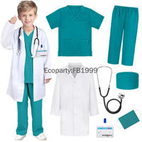7pcs Set Kids Doctor Nurse Costume Set Boys Girls Role Play Blue Surgical Gowns with Stethoscope Children Halloween Costumes