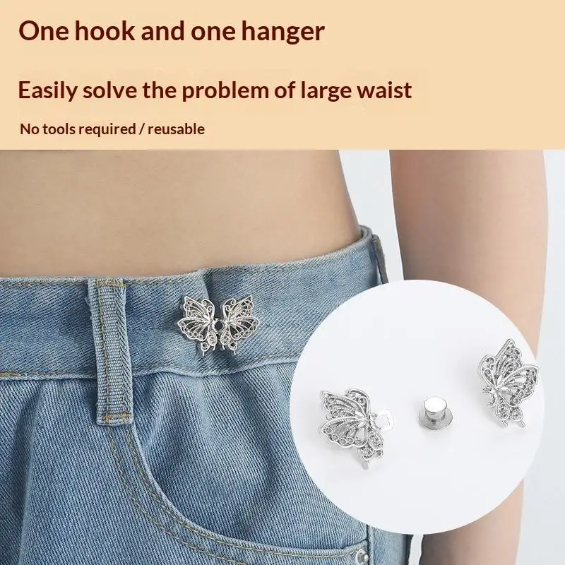 Adjustable Waist Buckle Snap Button Clip Butterfly Fashion Accessory Unisex Jeans Pants Skirts Tightener