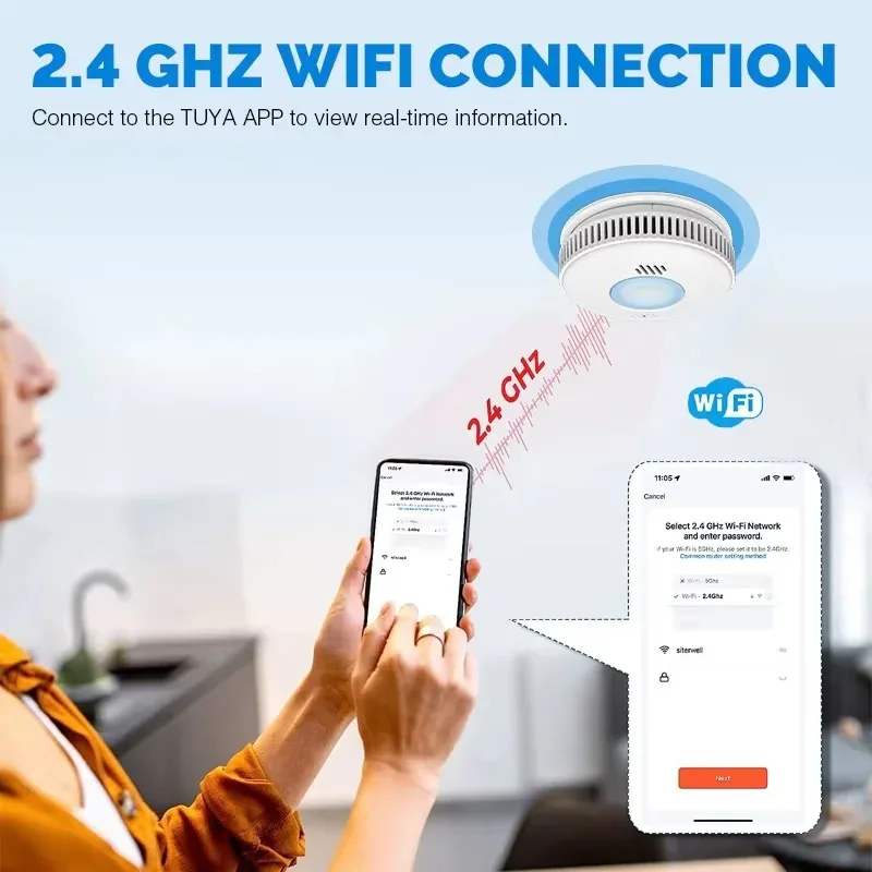 WiFi Tuya Function Smoke Detector High Quality 85dB Fire Inspection Alarm Sensor Smartlife APP Control Parlor Room Kitchen Shop
