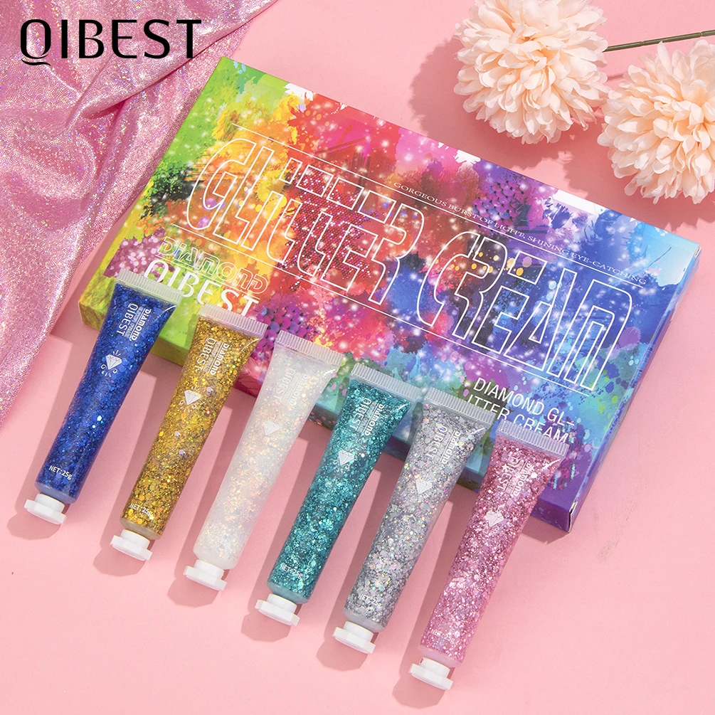 QIBEST Eye Glitter Nail Hair Face Body Glitter Gel Art Flash Heart Loose Sequin Cream Festival Glitter Decoration Party Festival