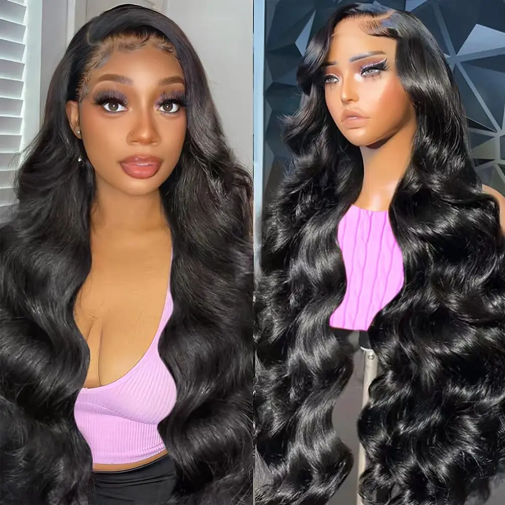 13x4 Lace Front Wig 200 Density HD Transparent Lace Frontal Human Hair Wig Body Wave 30 Inch PrePlucked For Black Women