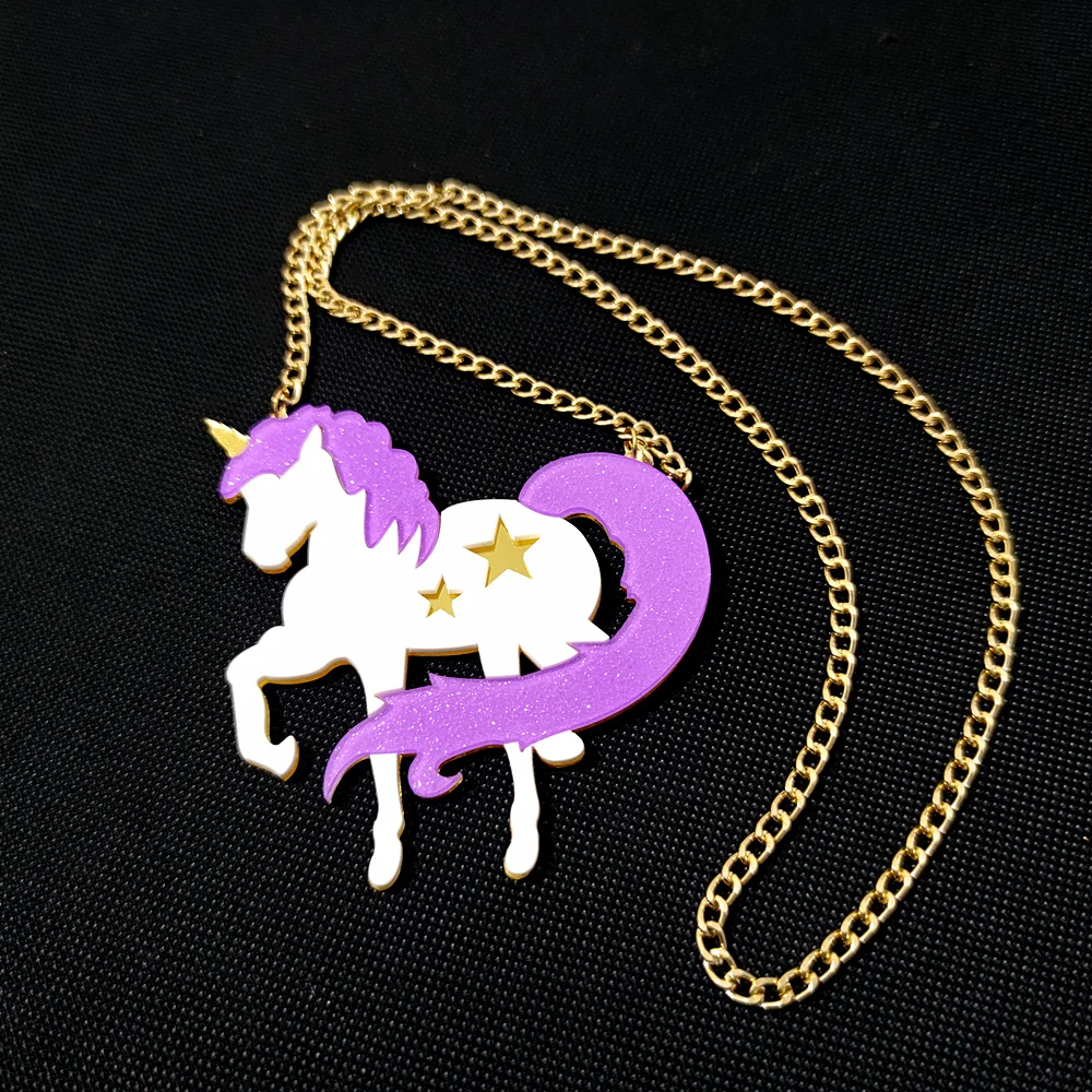 KUGUYS Acrylic Horse Pendant Necklaces Jewelry for Women Fashion Gold Color Chain Hyperbole Accessories