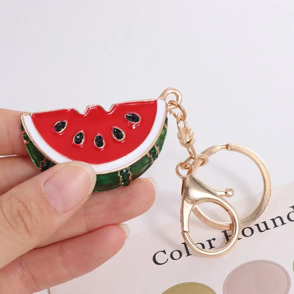 Hanging Decorations Simulation Watermelon Keychain Zinc Alloy Backbag Decor Summer Fruit Keyring Sparkling Rhinestones