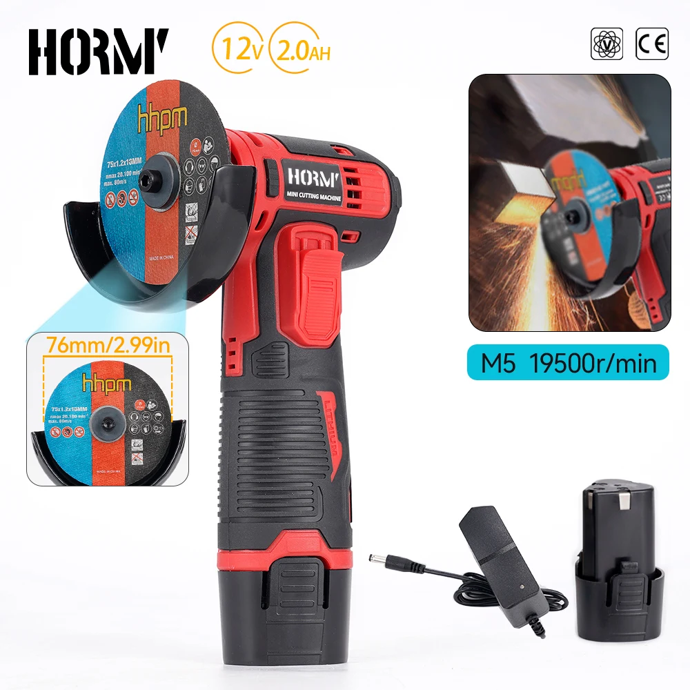 Hormy 12V Cordless Electric Angle Grinder 19500RPM Lithium Battery Mini Diamond Cutting Power Tool Polishing Grinding Machine