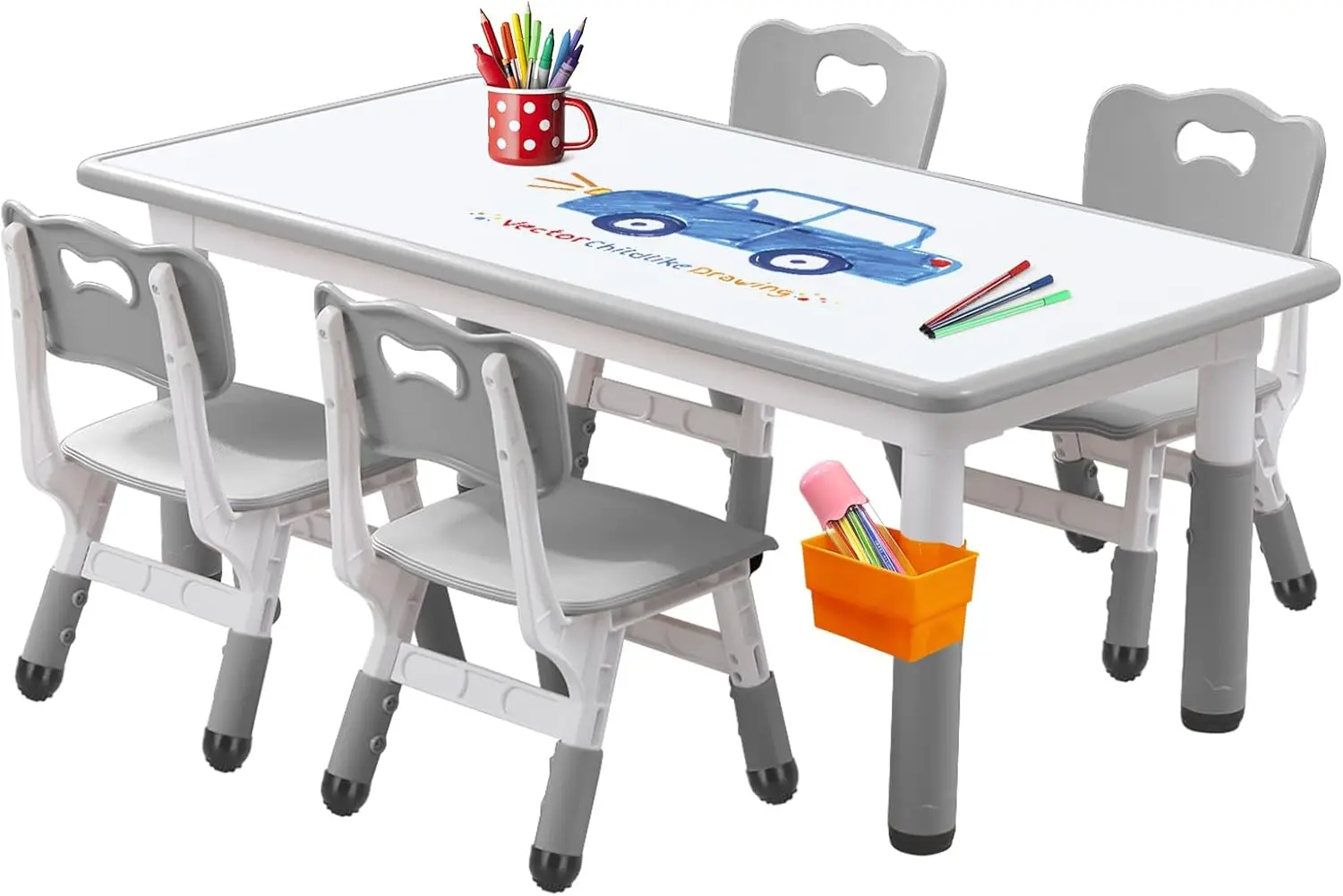 Kids Table and Chair, Toddler Table and Chair Set, Adjustable Kids Table, Non-Slip Table Legs&Organizer, Graffiti Desktop, Suita