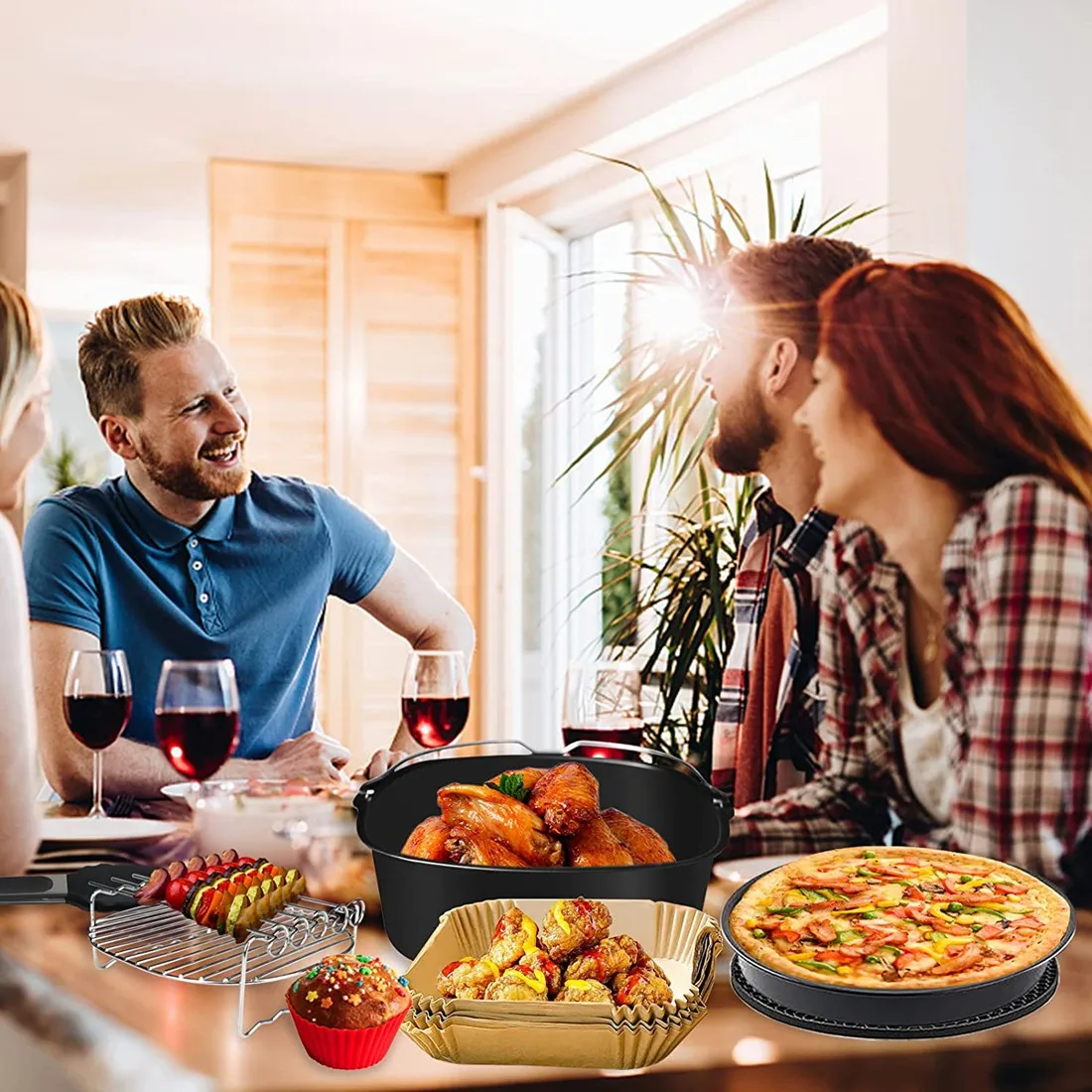 ملحقات مقلاة هوائية مربعة ، نينجا كوسوري ، وعاء برج فيليبس ، تيفال الخ ،-7.5 لتر سلة عميقة ، 9"