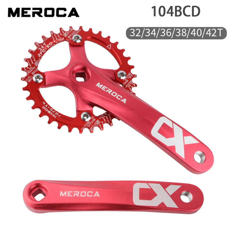 

MEROCA MTB Bike Crankset 170MM 32/34/36/38/40/42T Plate Crank Chainwheel Bicycles Square Hole Chainwheel Crankset Parts 104BCD